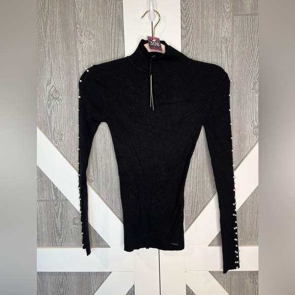 306. NWT Tahari Elegant Pearled Black Ribbed Women's Sweater XS - Picture 5 of 9